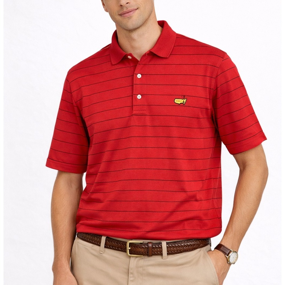 Amen Corner Polo Shirt Mens XL‎ Red Striped Pima Cotton Golf Masters Logo